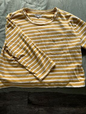 Madewell Yellow & White Striped Long Sleeve Pocket Tee